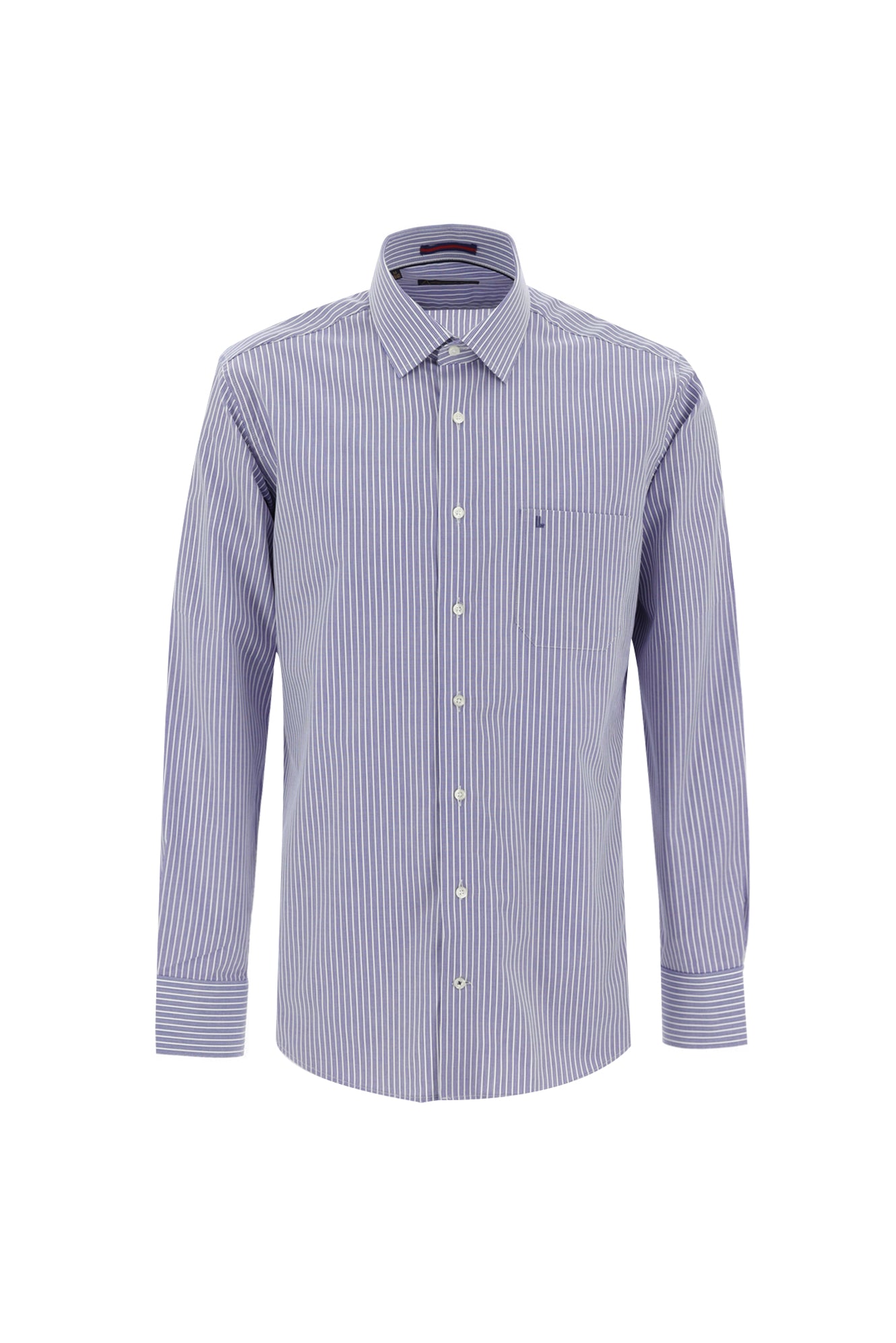 Açık Lacivert Uzun Kol Regular Fit Çizgili Pamuk Gömlek