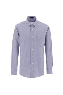 Açık Lacivert Uzun Kol Regular Fit Çizgili Pamuk Gömlek