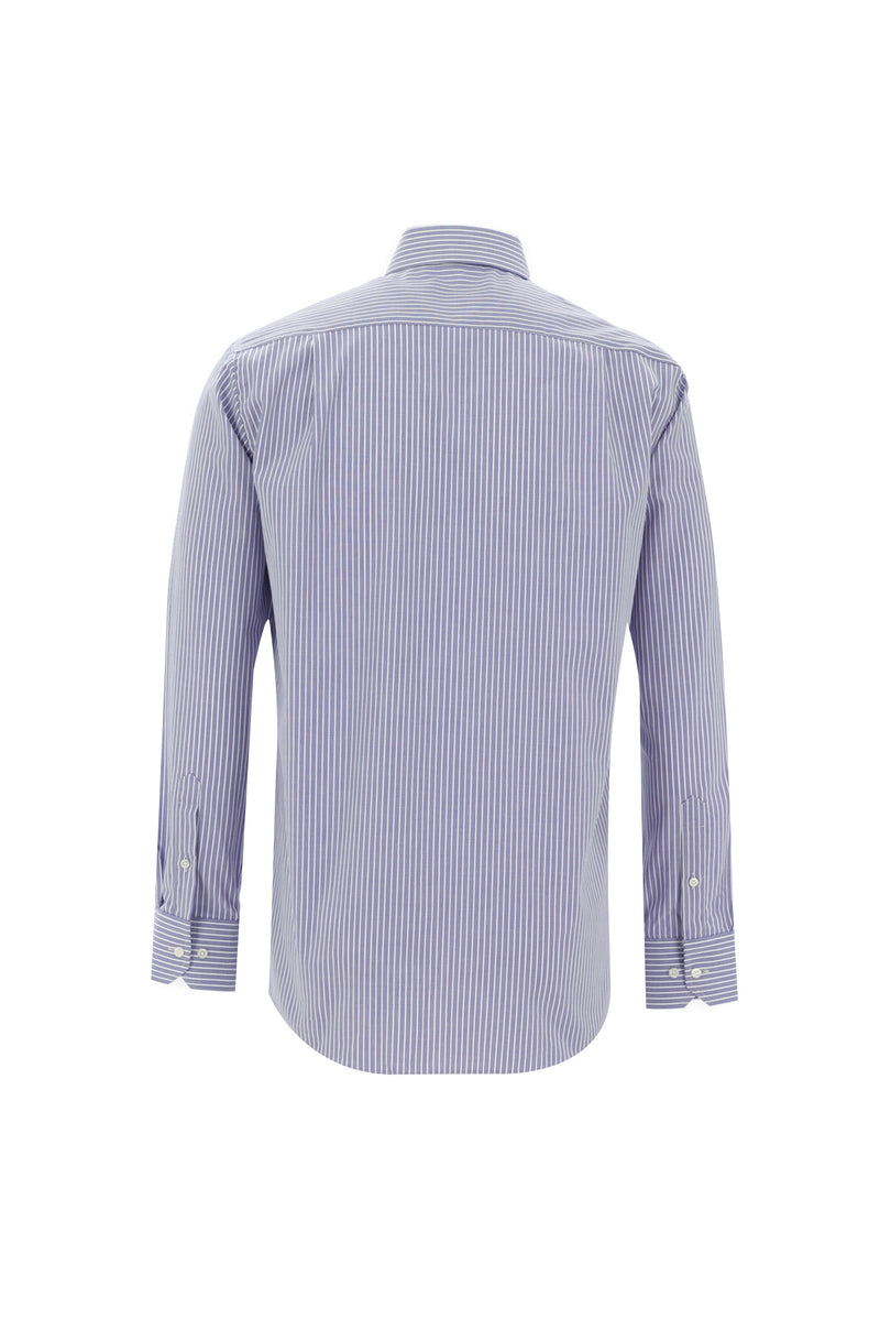 Açık Lacivert Uzun Kol Regular Fit Çizgili Pamuk Gömlek