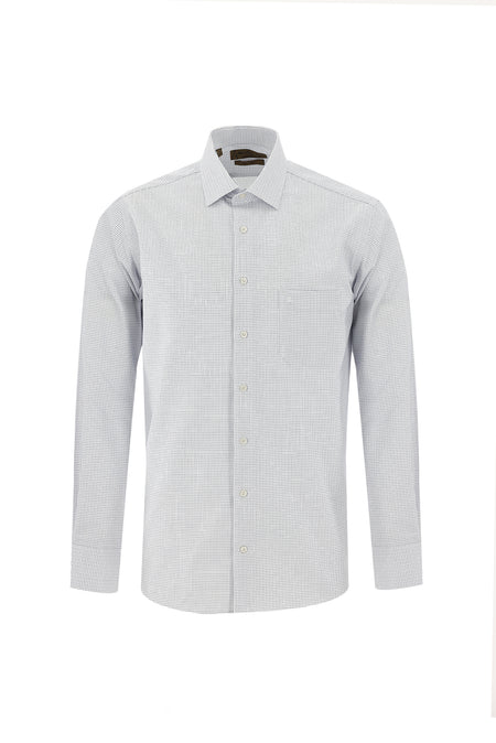 Beyaz Uzun Kol Regular Fit Desenli Pamuk Gömlek