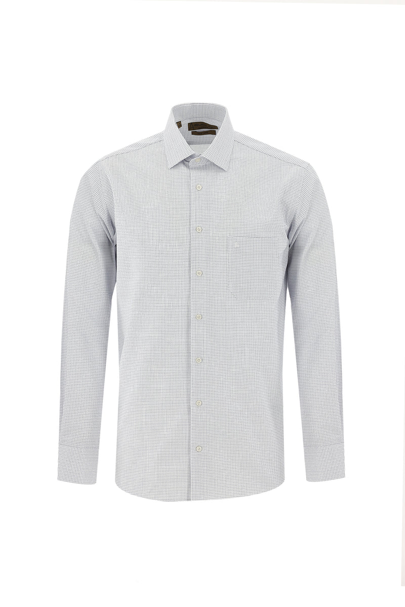 Beyaz Uzun Kol Regular Fit Desenli Pamuk Gömlek