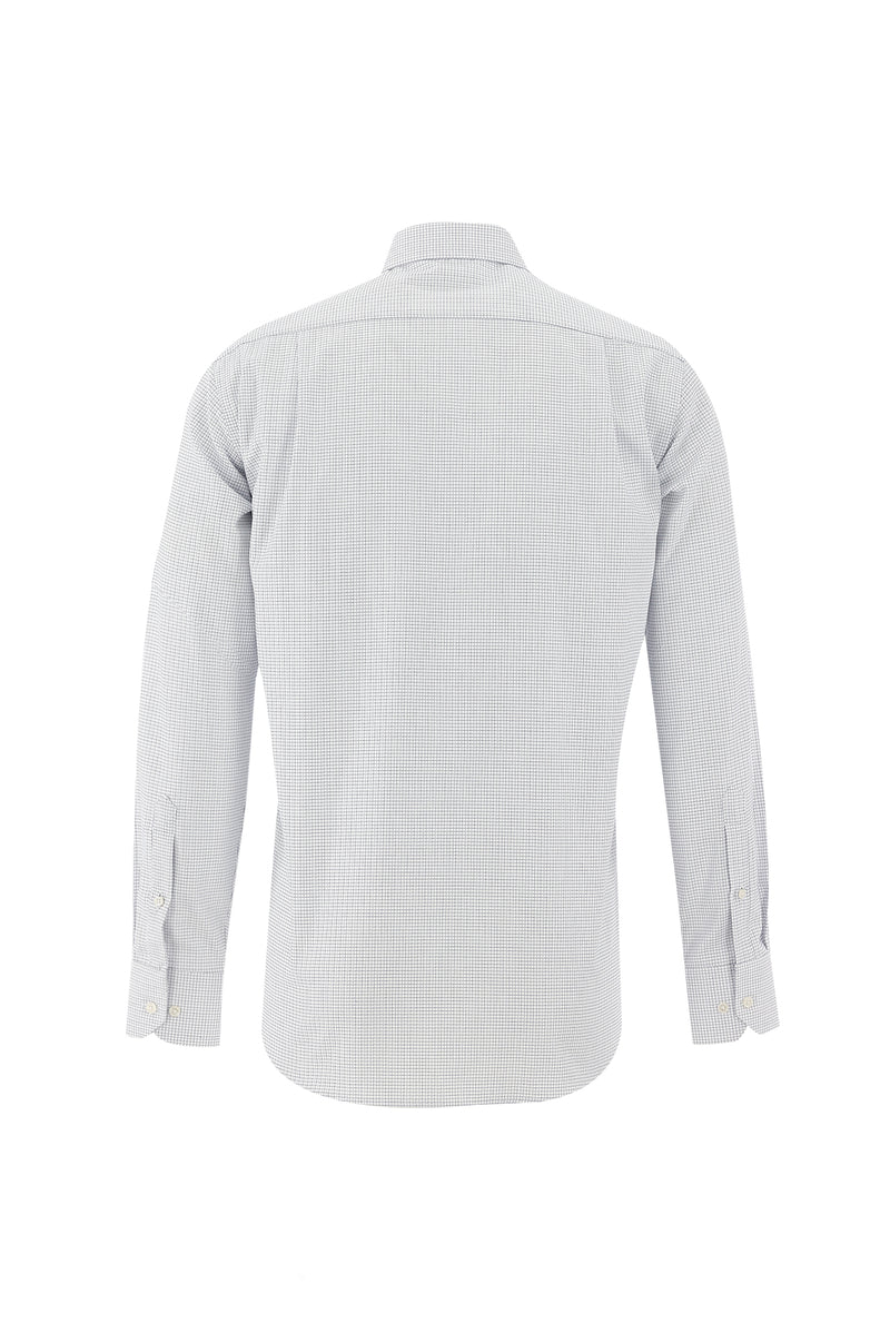 Beyaz Uzun Kol Regular Fit Desenli Pamuk Gömlek