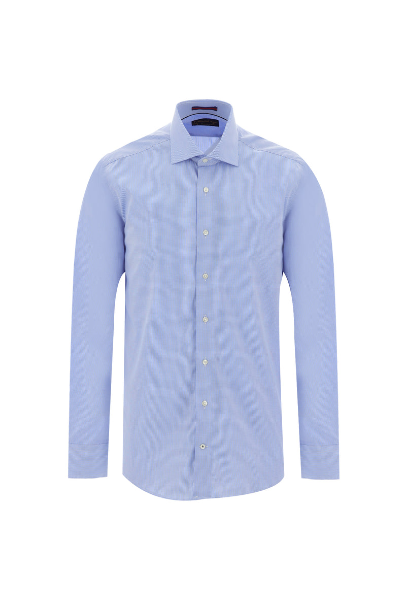 Açık Mavi Uzun Kol Regular Fit Desenli Pamuk Gömlek