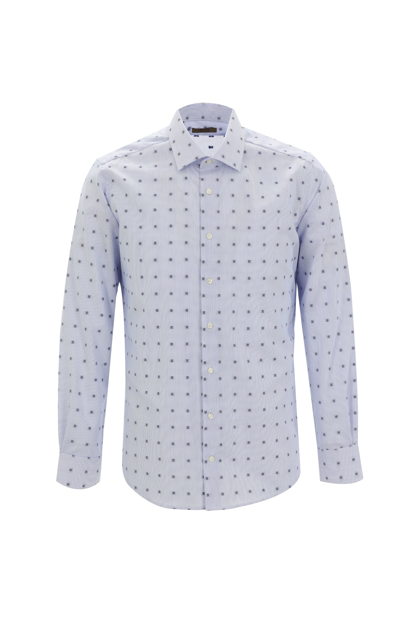 Koyu Mavi  Uzun Kol Slim Fit Dar Kesim Desenli Pamuk Gömlek