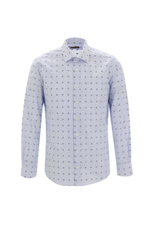 Koyu Mavi  Uzun Kol Slim Fit Dar Kesim Desenli Pamuk Gömlek
