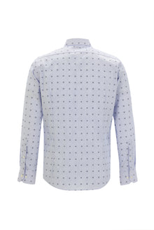 Koyu Mavi  Uzun Kol Slim Fit Dar Kesim Desenli Pamuk Gömlek