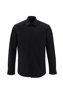 Siyah Uzun Kol Slim Fit Dar Kesim Non Iron Saten Pamuk Gömlek