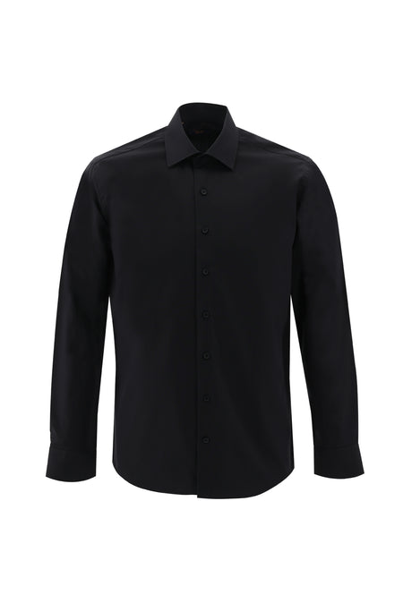 Siyah Uzun Kol Slim Fit Dar Kesim Non Iron Saten Pamuk Gömlek