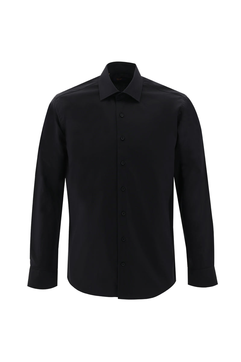 Siyah Uzun Kol Slim Fit Dar Kesim Non Iron Saten Pamuk Gömlek