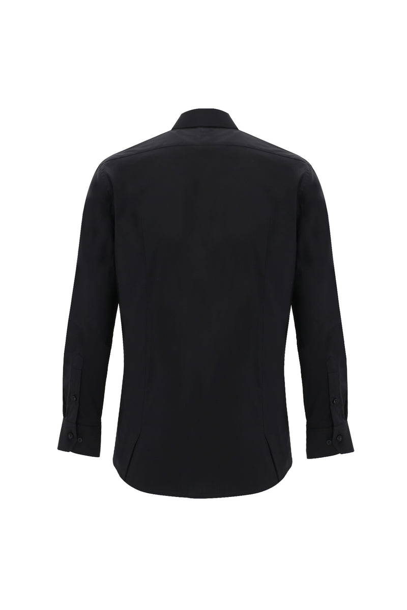 Siyah Uzun Kol Slim Fit Dar Kesim Non Iron Saten Pamuk Gömlek