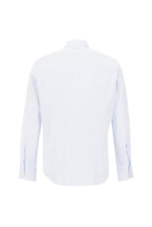 Uçuk Mavi Uzun Kol Slim Fit Çizgili Spor Pamuk Gömlek