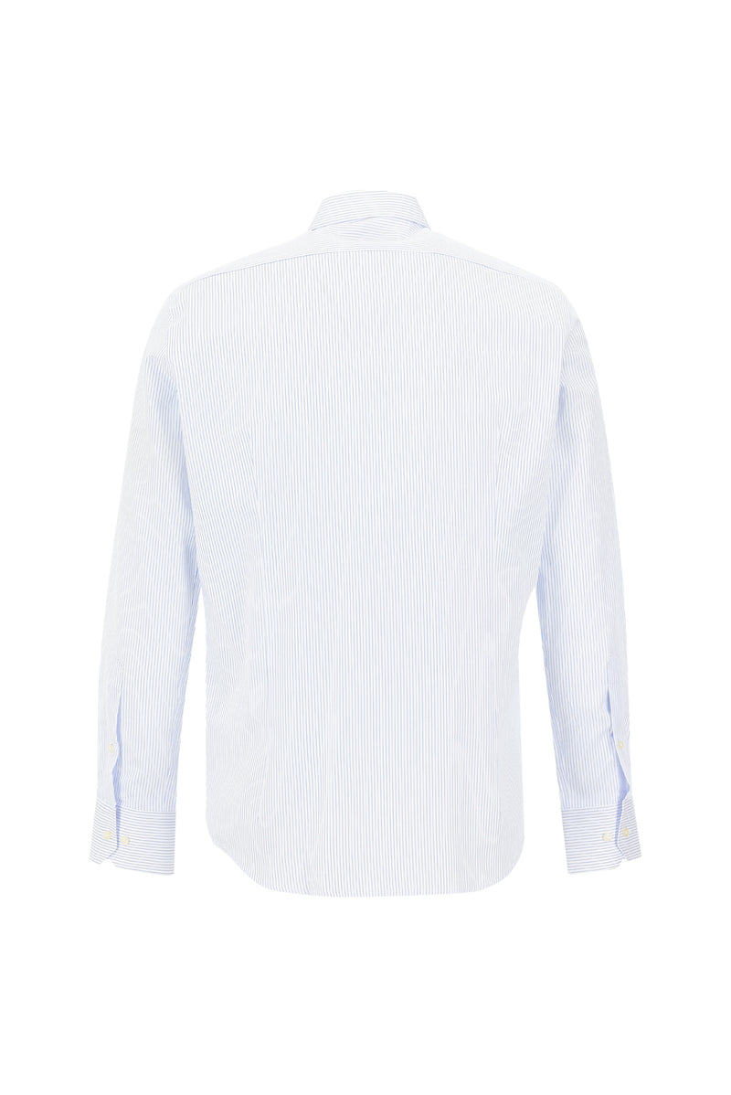Uçuk Mavi Uzun Kol Slim Fit Çizgili Spor Pamuk Gömlek