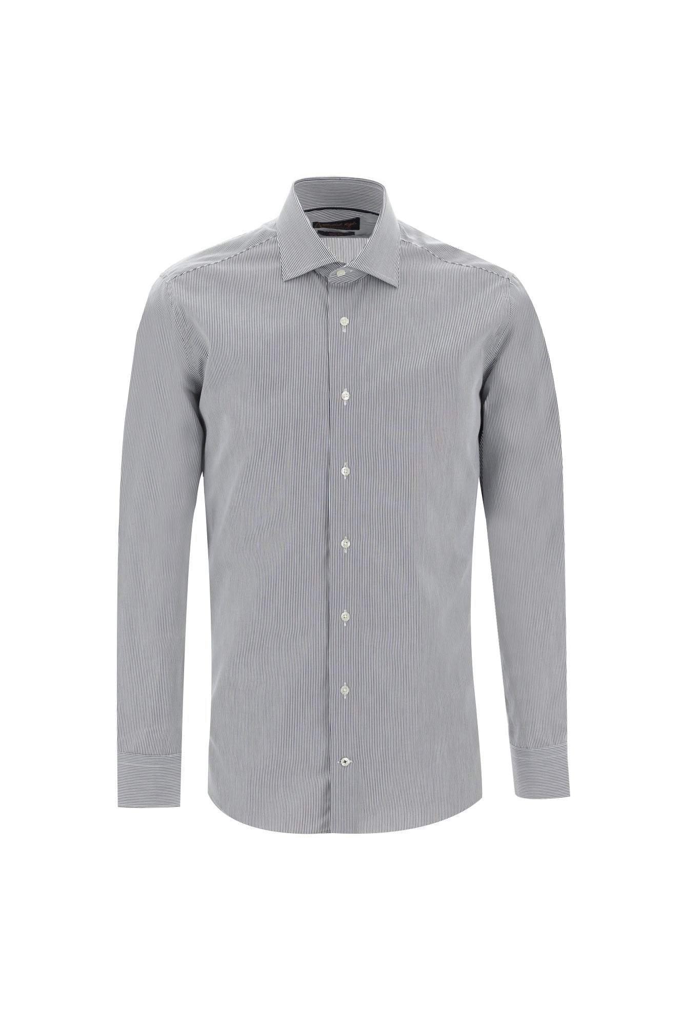 Siyah Uzun Kol Slim Fit Dar Kesim Klasik Çizgili Pamuk Gömlek