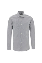 Siyah Uzun Kol Slim Fit Dar Kesim Klasik Çizgili Pamuk Gömlek