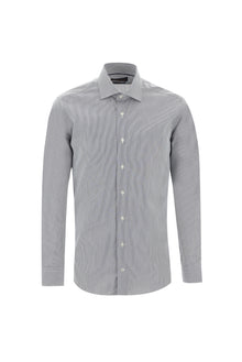 Siyah Uzun Kol Slim Fit Dar Kesim Klasik Çizgili Pamuk Gömlek