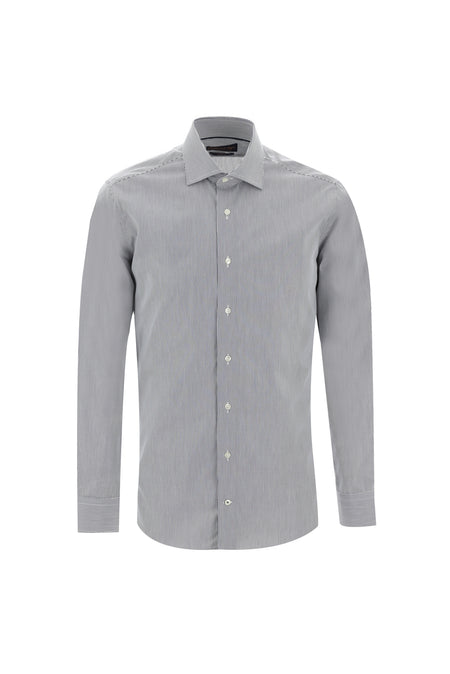 Siyah Uzun Kol Slim Fit Dar Kesim Klasik Çizgili Pamuk Gömlek