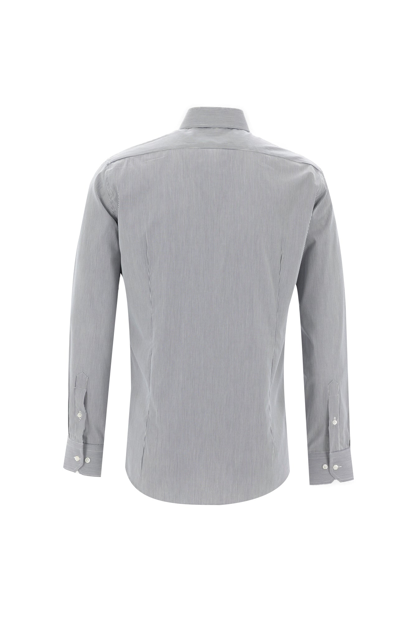 Siyah Uzun Kol Slim Fit Dar Kesim Klasik Çizgili Pamuk Gömlek