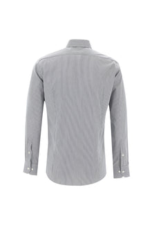 Siyah Uzun Kol Slim Fit Dar Kesim Klasik Çizgili Pamuk Gömlek