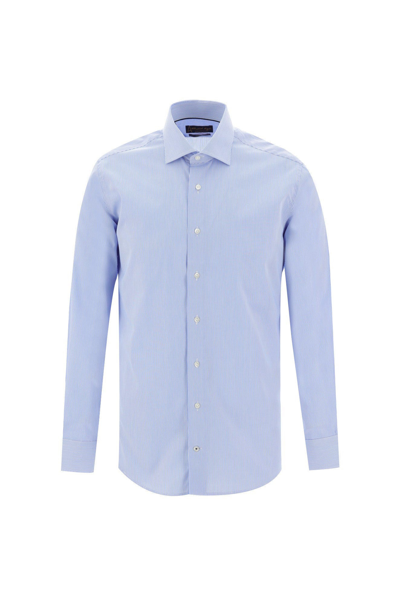 Açık Mavi Uzun Kol Slim Fit Dar Kesim Klasik Çizgili Pamuk Gömlek