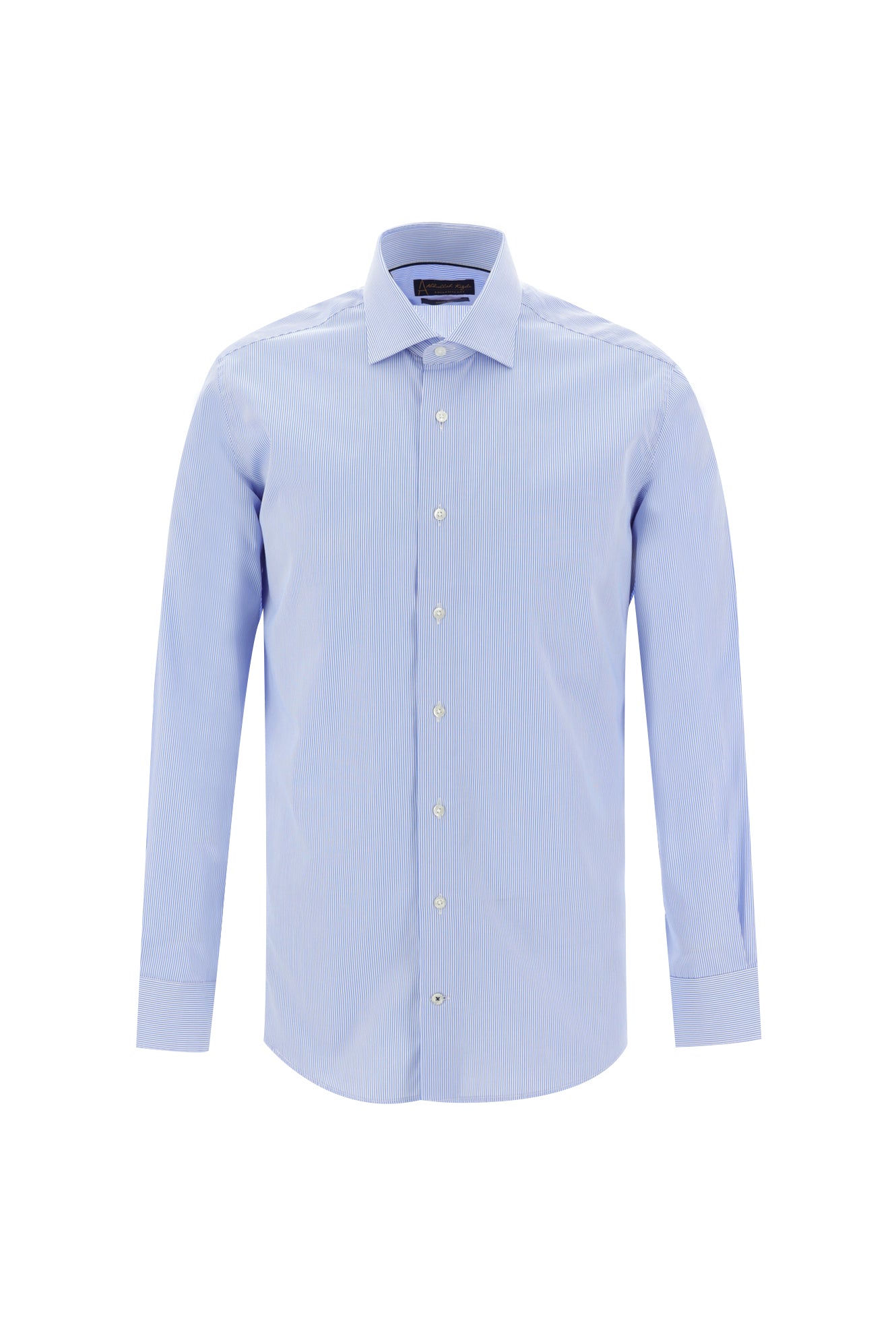 Açık Mavi Uzun Kol Slim Fit Dar Kesim Klasik Çizgili Pamuk Gömlek