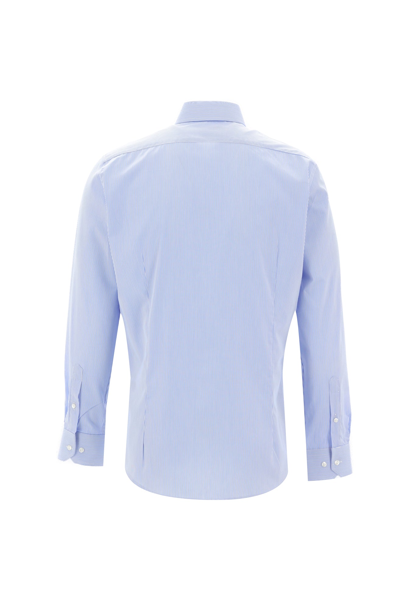 Açık Mavi Uzun Kol Slim Fit Dar Kesim Klasik Çizgili Pamuk Gömlek