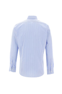 Açık Mavi Uzun Kol Slim Fit Dar Kesim Klasik Çizgili Pamuk Gömlek