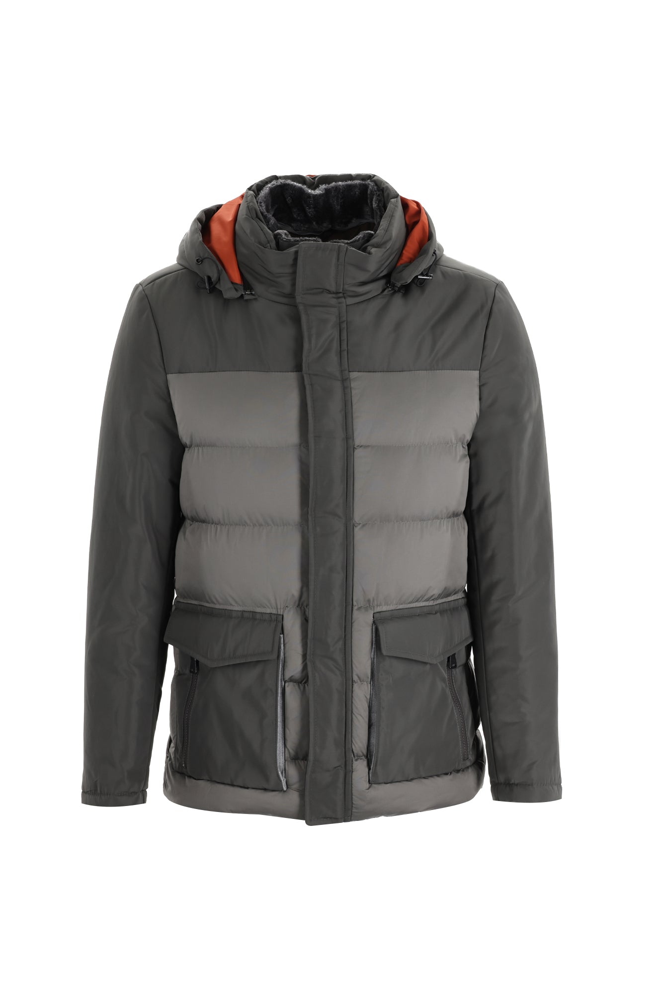 Orta Gri Kapüşonlu Şişme Mont