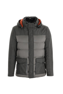 Orta Gri Kapüşonlu Şişme Mont