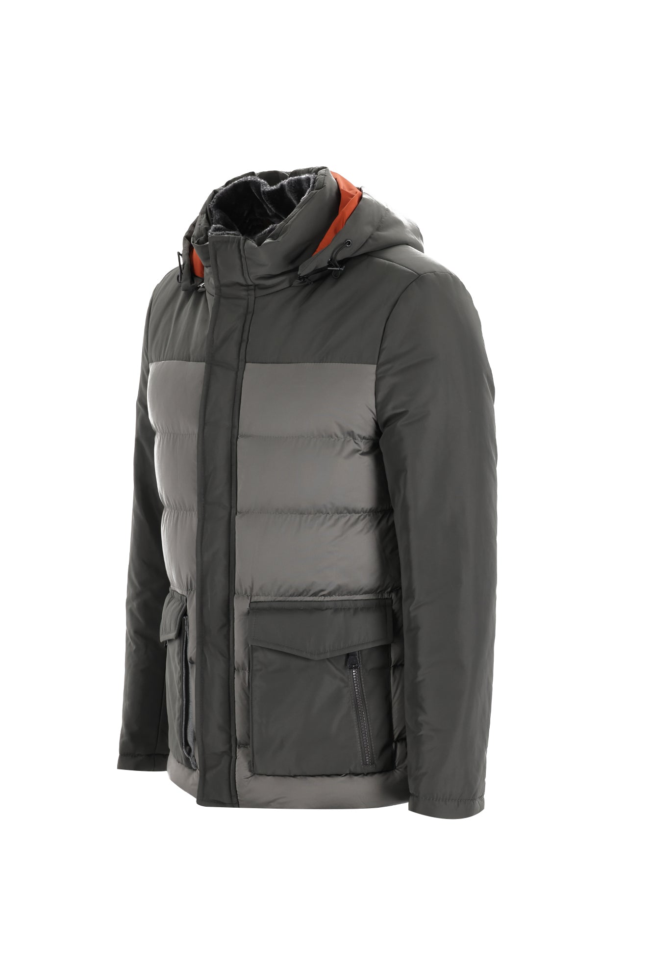 Orta Gri Kapüşonlu Şişme Mont