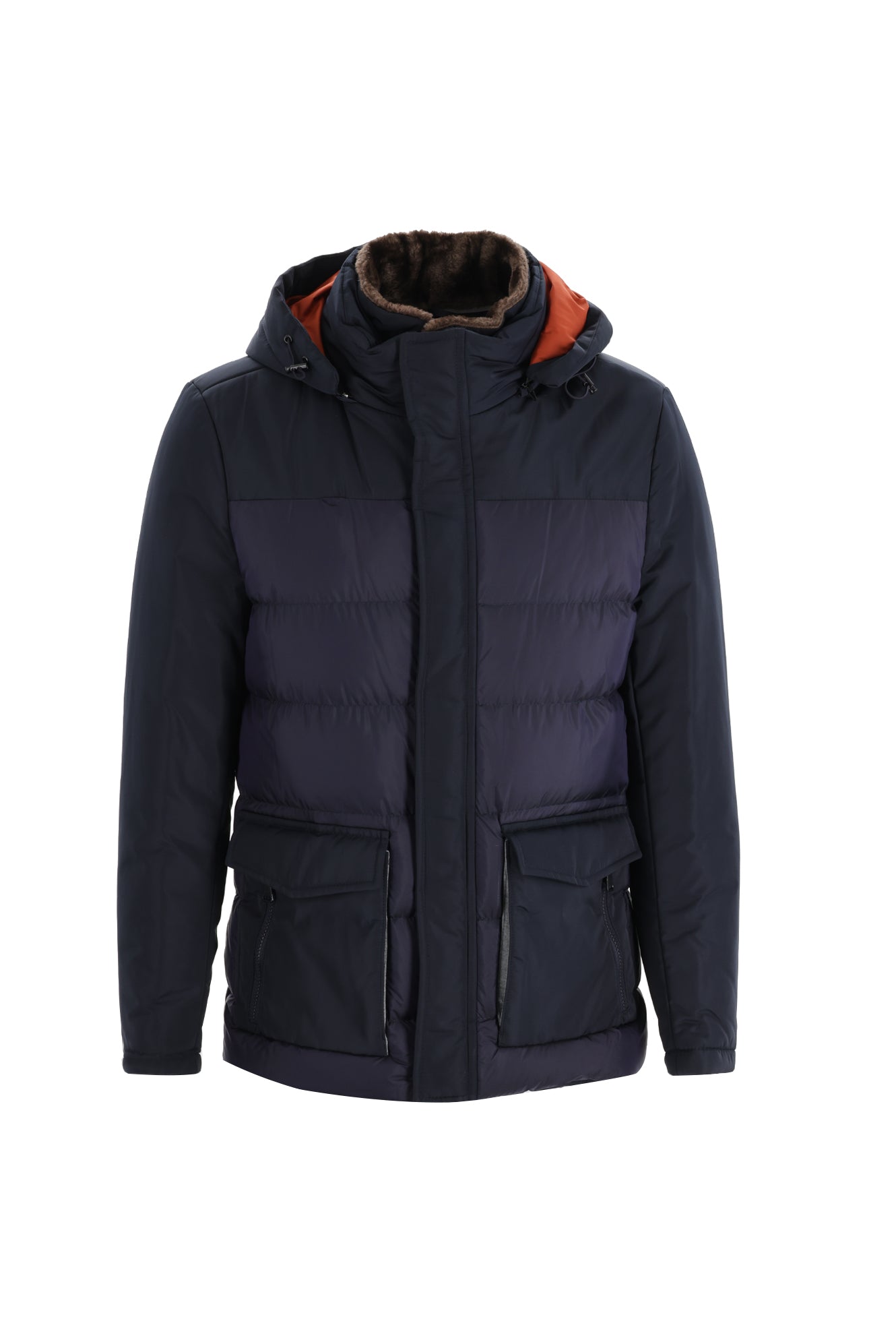 Orta Lacivert Kapüşonlu Şişme Mont