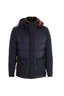 Orta Lacivert Kapüşonlu Şişme Mont