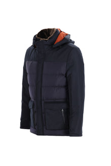 Orta Lacivert Kapüşonlu Şişme Mont