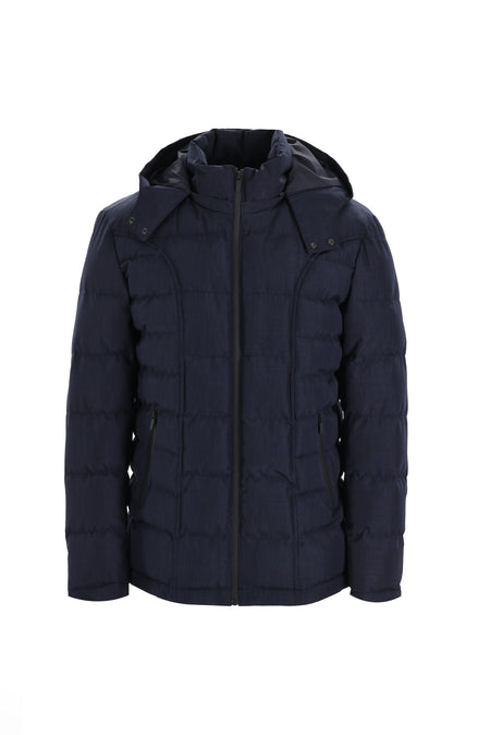 Orta Lacivert Slim Fit Dar Kesim Kapü?onlu ?i?me Mont-Abdullah Ki??l?