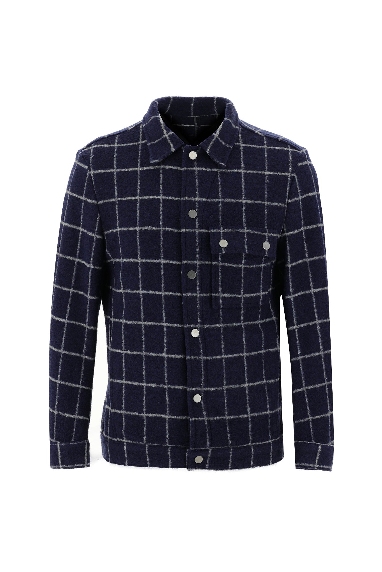 Orta Lacivert Slim Fit Dar Kesim Yünlü Shacket Gömlek / Mont-Abdullah Ki??l?