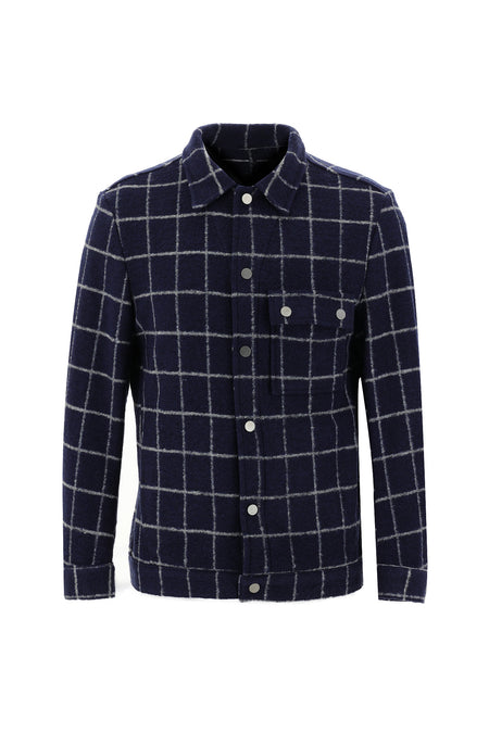 Orta Lacivert Slim Fit Dar Kesim Yünlü Shacket Gömlek / Mont-Abdullah Ki??l?