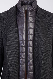 Orta Gri Dik Yaka Desenli Kaşmirli Kaban