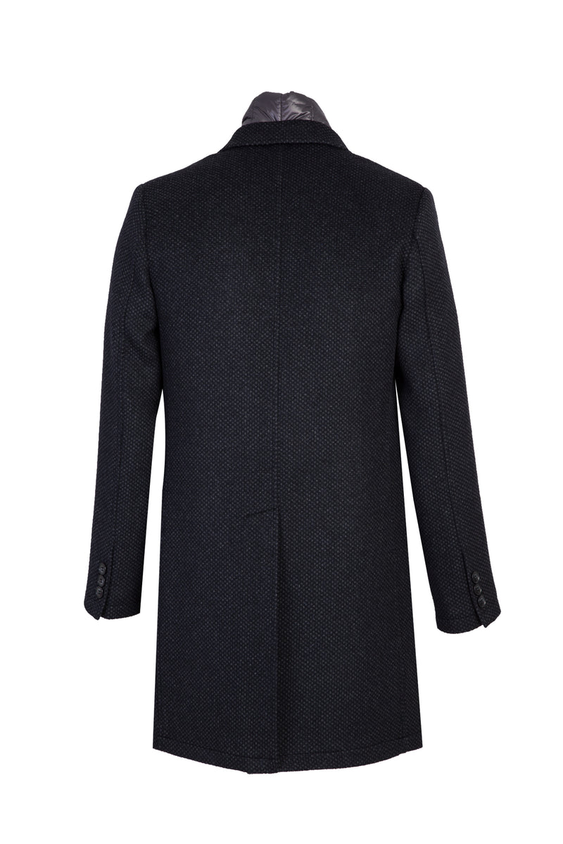 Koyu Füme Dik Yaka Kaşmirli Desenli Kaban