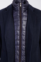 Koyu Lacivert Dik Yaka Desenli Kaşmirli Kaban