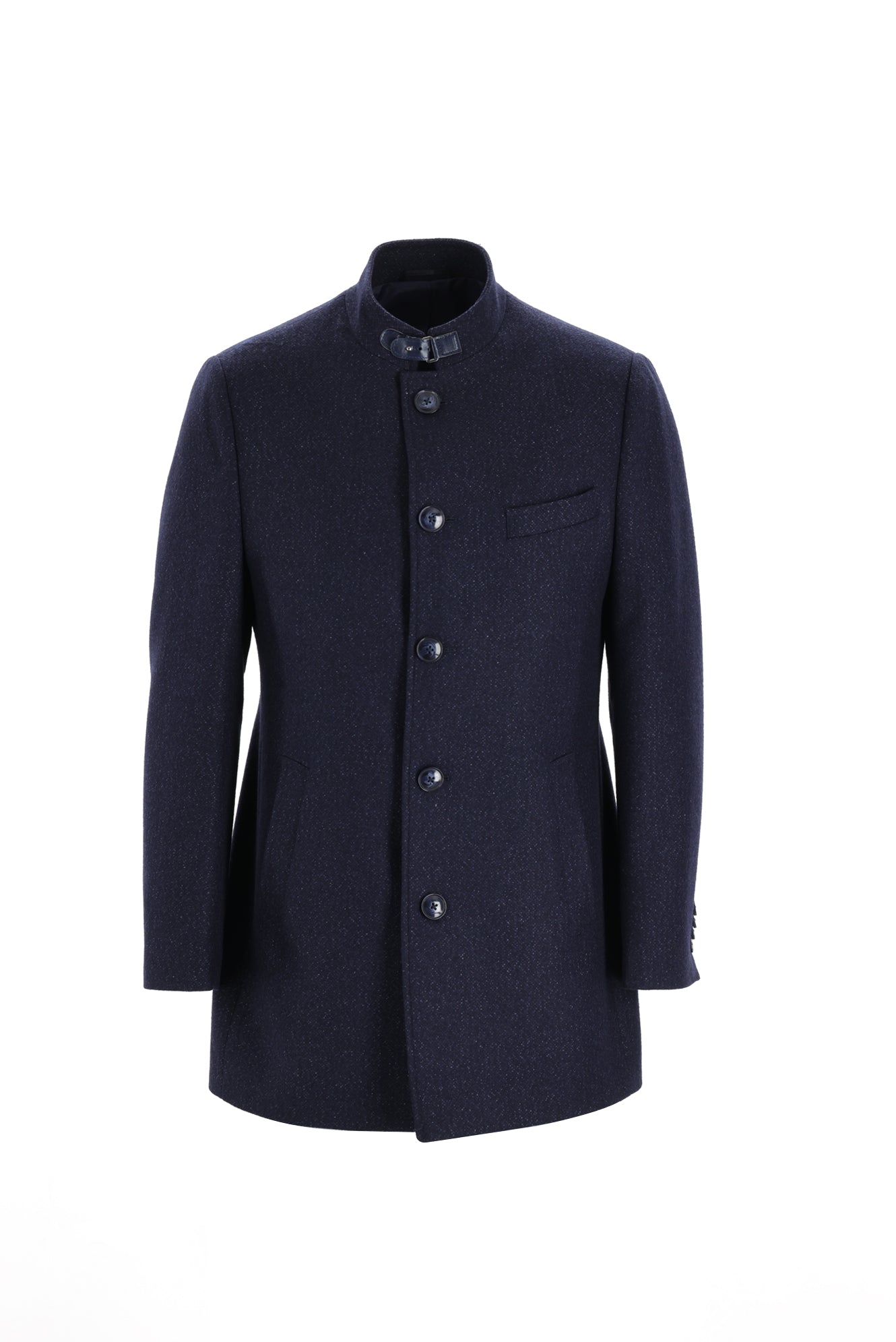 Koyu Lacivert Dik Yaka Yünlü Spor Kaban