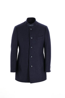 Koyu Lacivert Dik Yaka Yünlü Spor Kaban