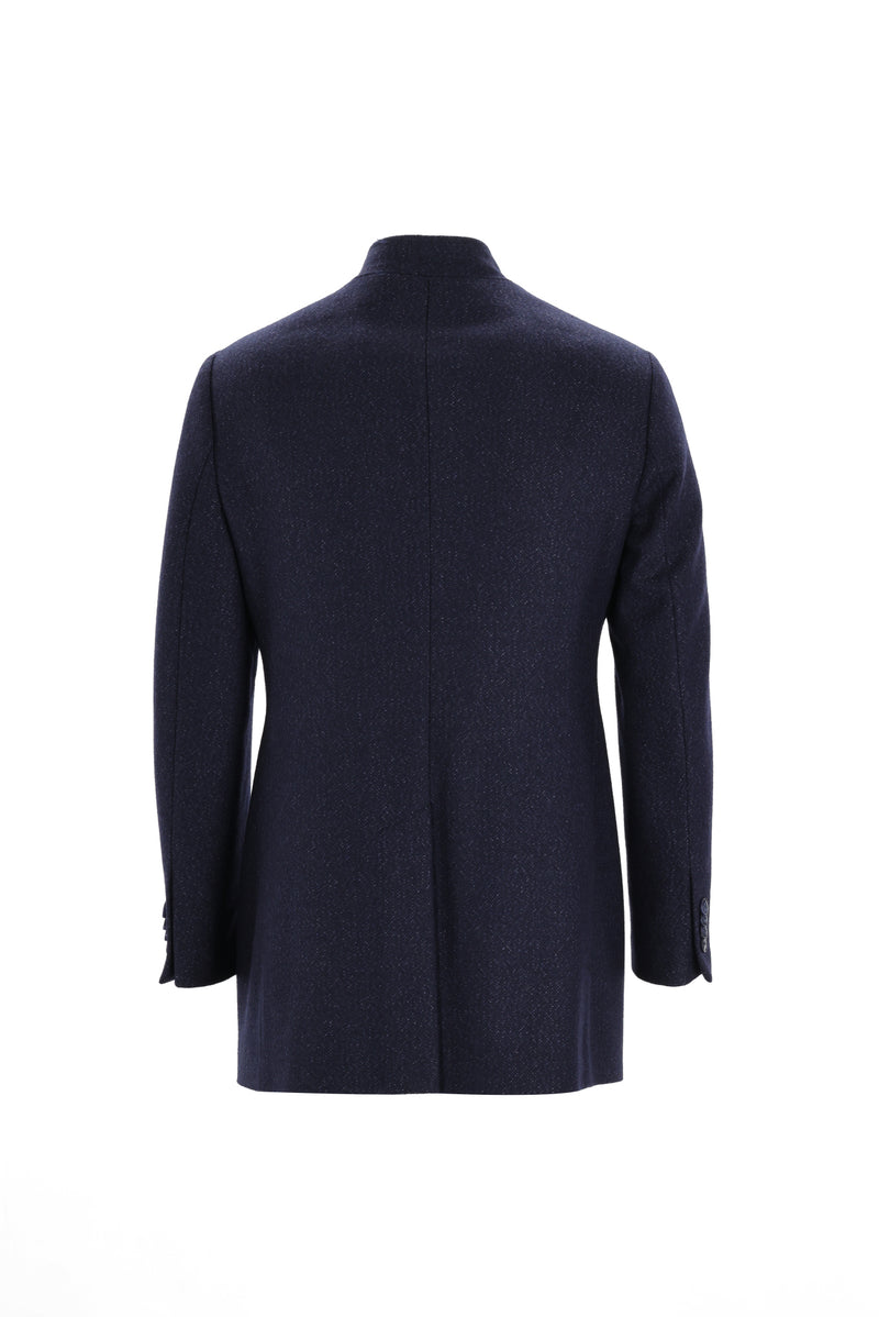 Koyu Lacivert Dik Yaka Yünlü Spor Kaban