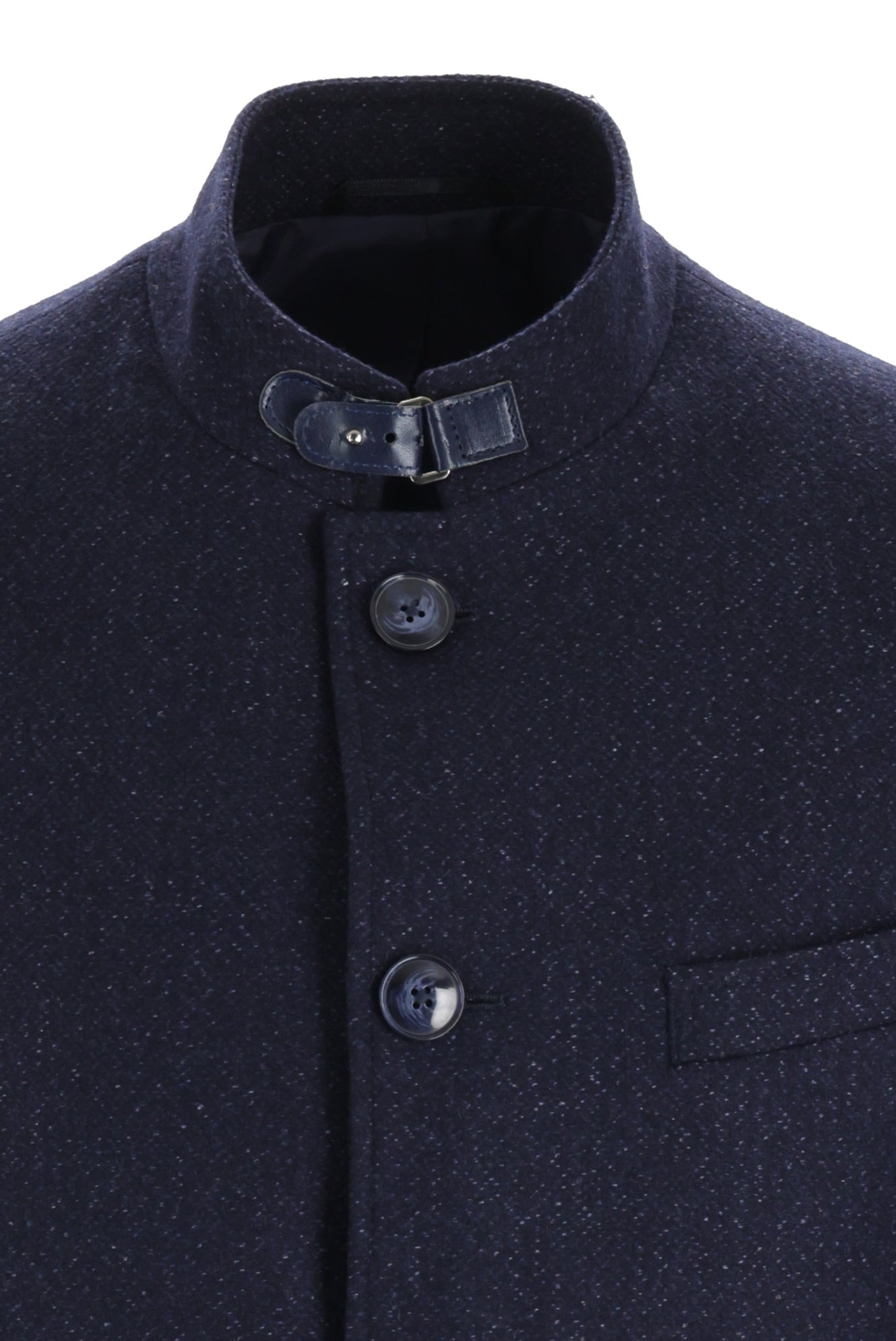 Koyu Lacivert Dik Yaka Yünlü Spor Kaban