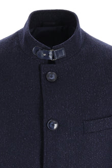 Koyu Lacivert Dik Yaka Yünlü Spor Kaban