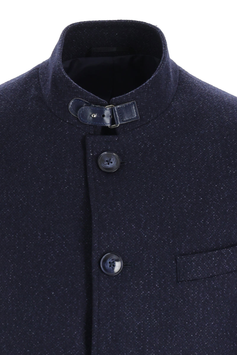 Koyu Lacivert Dik Yaka Yünlü Spor Kaban