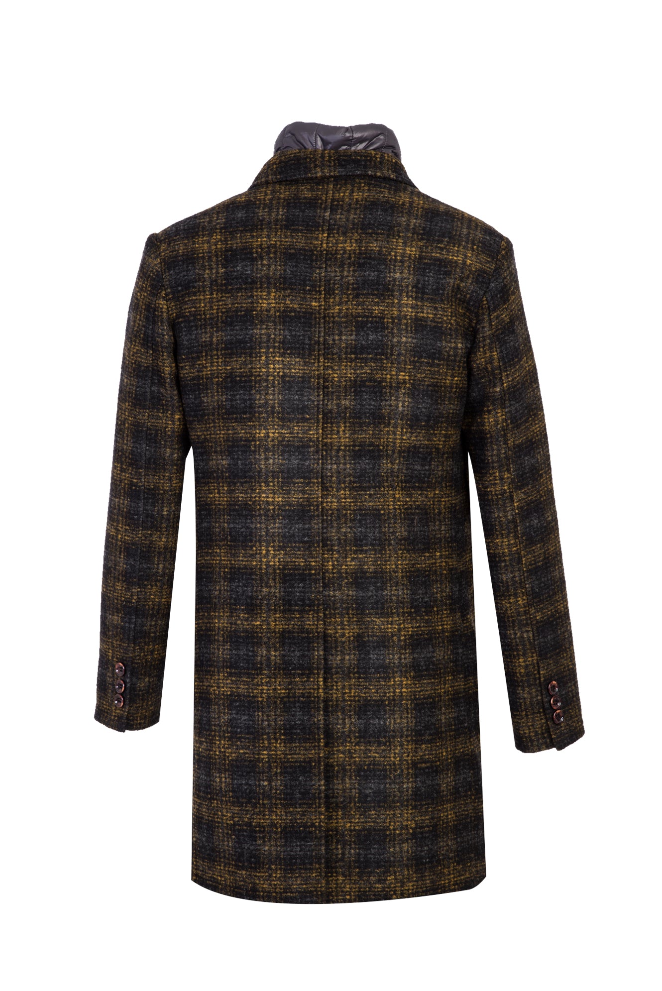 Hardal Dik Yaka Yünlü Desenli Kaban