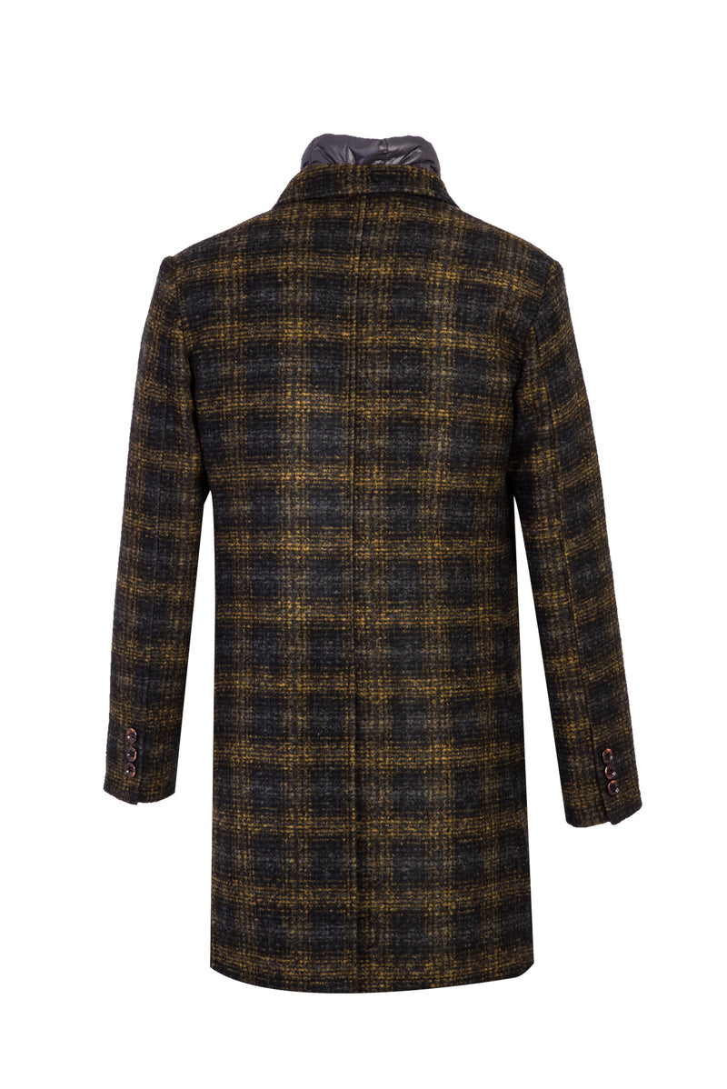 Hardal Dik Yaka Yünlü Desenli Kaban