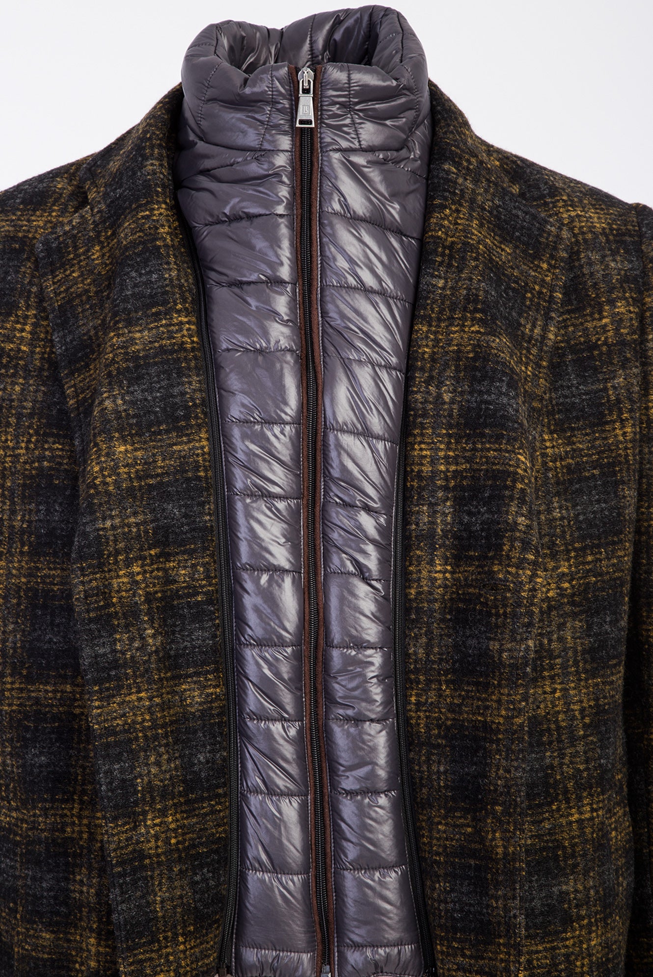 Hardal Dik Yaka Yünlü Desenli Kaban