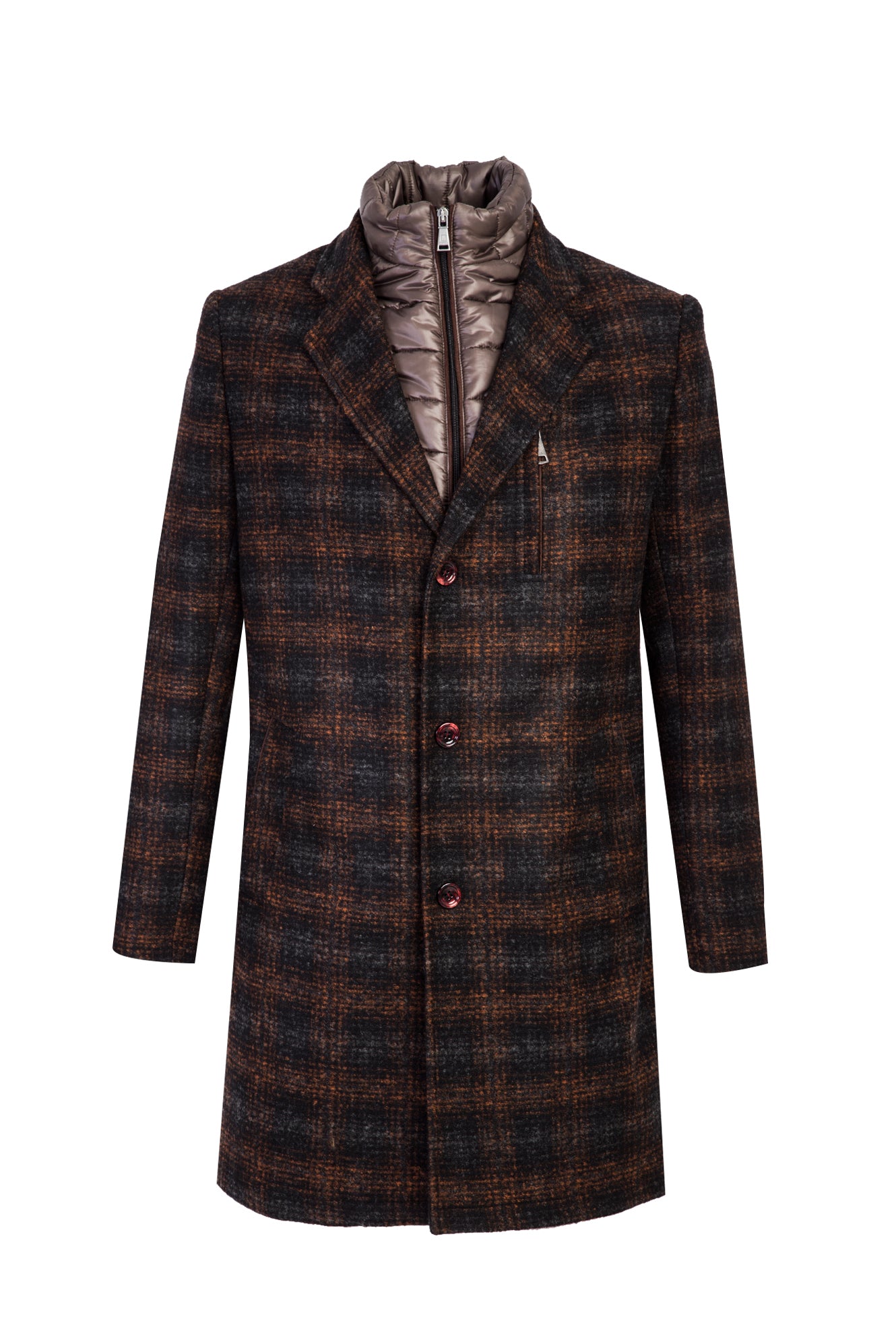 Tarçın  Dik Yaka Yünlü Desenli Kaban