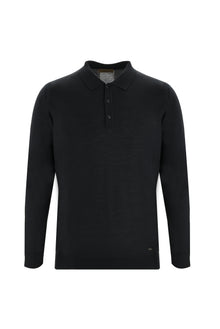 Siyah Polo Yaka Regular Fit Triko Kazak