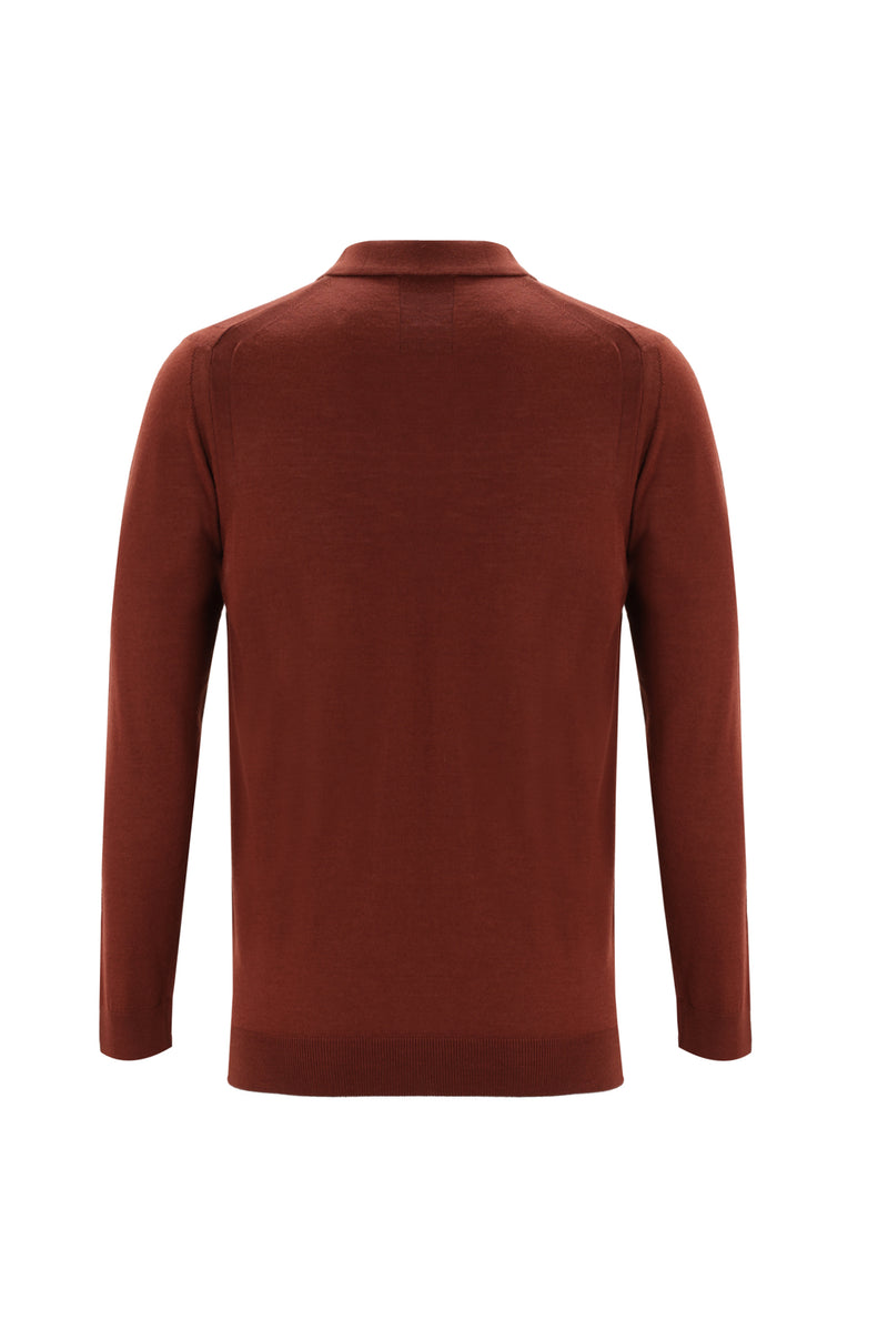 Kiremit Polo Yaka Regular Fit Yünlü Triko Kazak